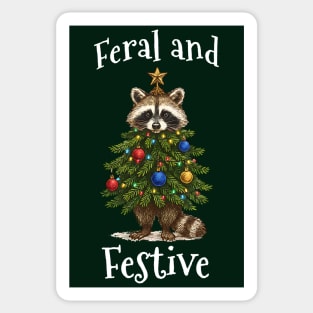 Raccoon Decorated Christmas Tree, Feral and Festive Sticker
